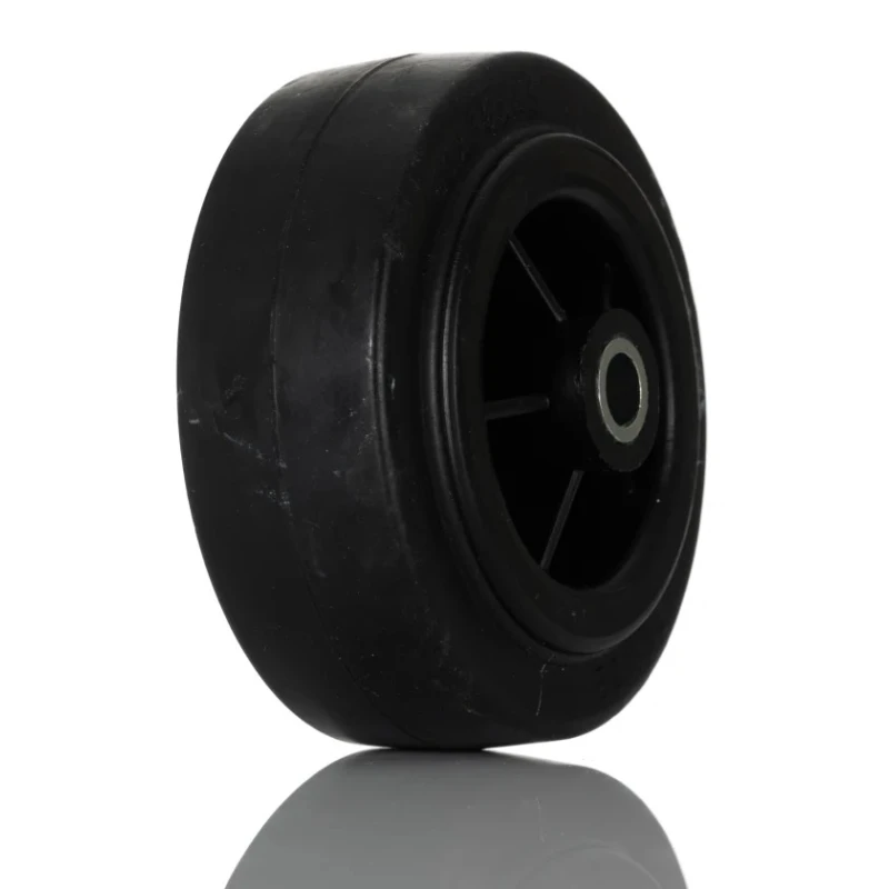Tente Black Rubber Trolley Wheel, 70 kg Load Capacity, 80 mm Diameter, 35 mm Width, Plain Bore Hub PVO080-12LM44