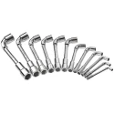 Facom Hexagon Tubular Box Spanner Set 12 Pieces, Sizes 7 to 24 mm, Chrome Vanadium Steel, Angle Open Socket Wrench 75.J12PB