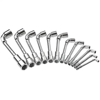 Facom Hexagon Tubular Box Spanner Set 12 Pieces, Sizes 7 to 24 mm, Chrome Vanadium Steel, Angle Open Socket Wrench 75.J12PB