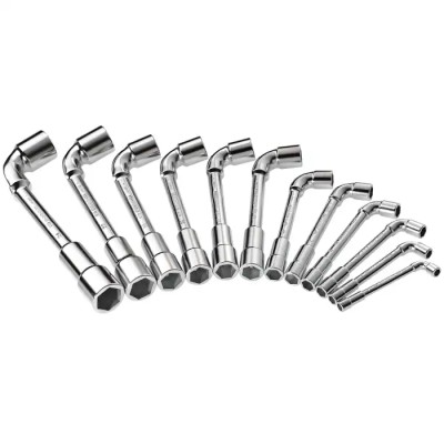Facom Hexagon Tubular Box Spanner Set 12 Pieces, Sizes 7 to 24 mm, Chrome Vanadium Steel, Angle Open Socket Wrench 75.J12PB