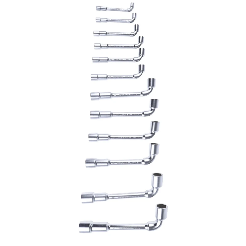 Facom Hexagon Tubular Box Spanner Set 12 Pieces, Sizes 7 to 24 mm, Chrome Vanadium Steel, Angle Open Socket Wrench 75.J12PB