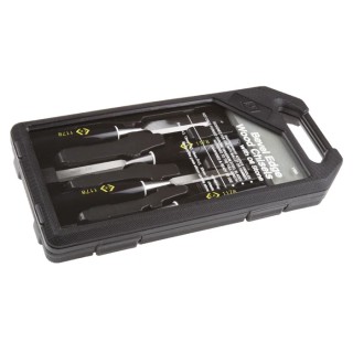 CK Chrome Vanadium Steel Wood Chisel Set with 4 Blades 6, 13, 19, 25 mm and Silicon Carbide Oilstone T1180