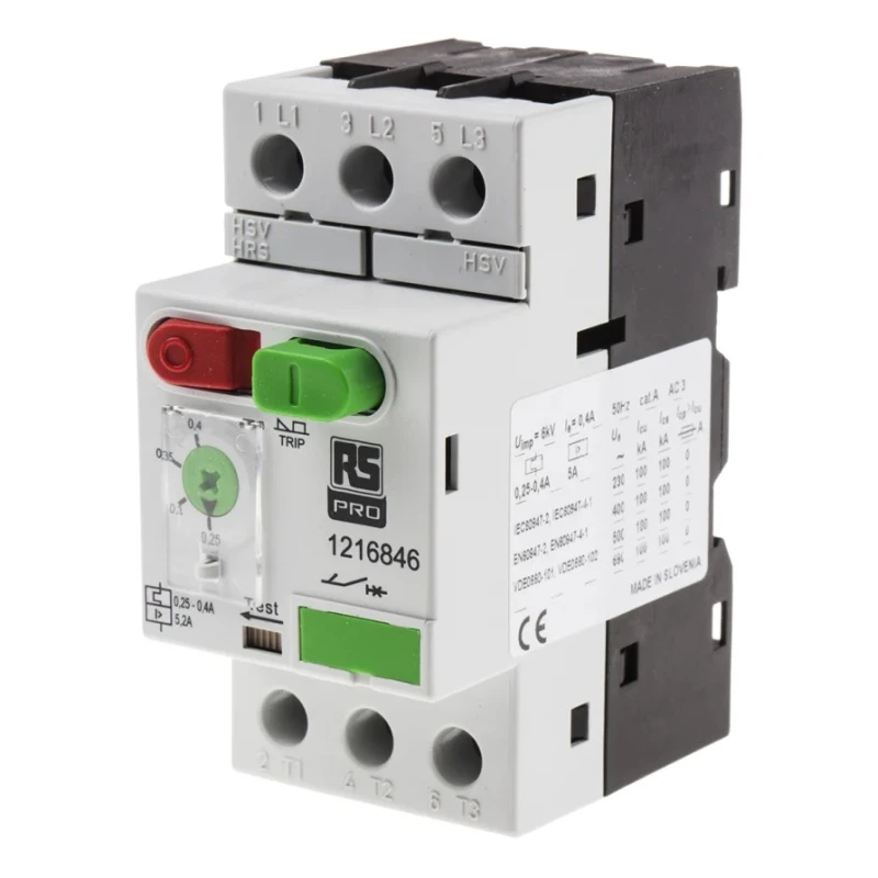 RS PRO Motor Protection Circuit Breaker 250mA 400mA 690V Thermal Magnetic Release 3 Poles MS32 Series 121-6846
