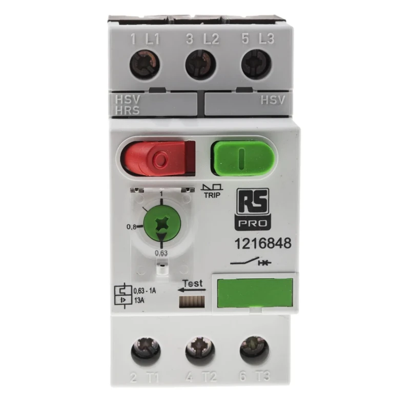 RS PRO Motor Protection Circuit Breaker 630 mA, 1A, 690V, 3 Poles, IP40, IP20, -25°C to 60°C, MS32 Series 121-6848