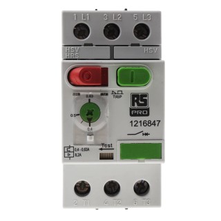 RS PRO 400mA, 630 mA Motor Protection Circuit Breaker 690V, Temperature Range -25°C to 60°C 3 Poles 121-6847