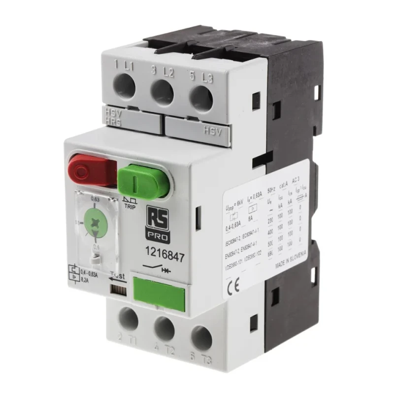 RS PRO 400mA, 630 mA Motor Protection Circuit Breaker 690V, Temperature Range -25°C to 60°C 3 Poles 121-6847