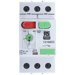 RS PRO Motor Protection Circuit Breaker 10A, 6.3A Current Rating, 690V Supply Voltage, 3 Poles, IP20/IP40, -25°C to 121-6853