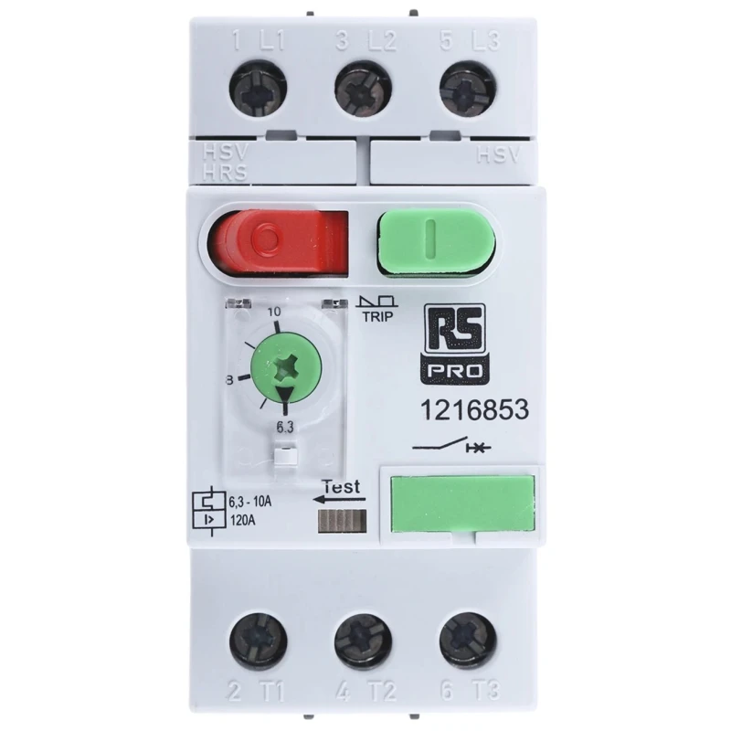 RS PRO Motor Protection Circuit Breaker 10A, 6.3A Current Rating, 690V Supply Voltage, 3 Poles, IP20/IP40, -25°C to 121-6853