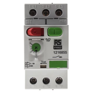 RS PRO Motor Protection Circuit Breaker 13A, 18A Current Rating, 690V Supply Voltage, 3 Poles, IP20 IP40 Rated 121-6855