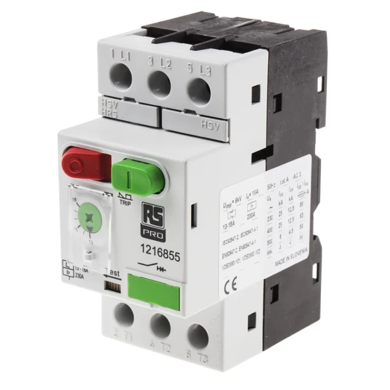 RS PRO Motor Protection Circuit Breaker 13A, 18A Current Rating, 690V Supply Voltage, 3 Poles, IP20 IP40 Rated 121-6855