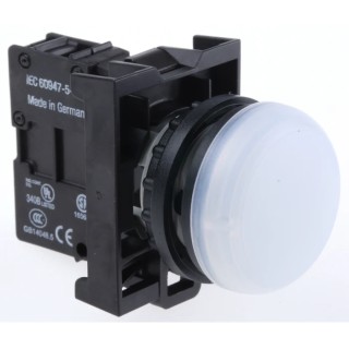 Eaton Flush White LED Pilot Light RMQ Titan M22 22 mm Cutout 12 V 30 V AC/DC IP69K Round 78639220 M22-L-W+M22-A+M22-LED-W