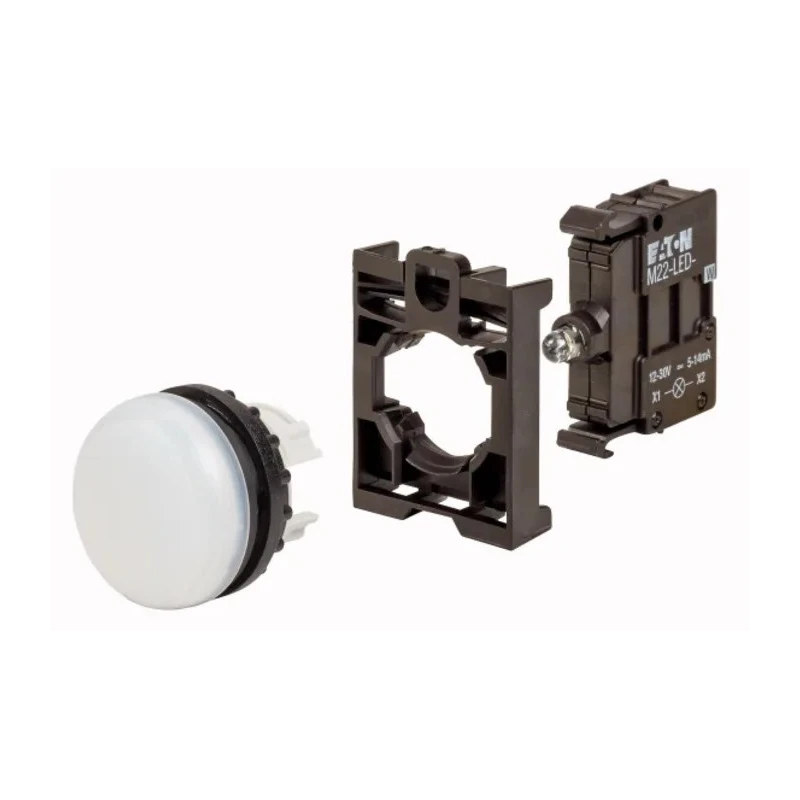 Eaton Flush White LED Pilot Light RMQ Titan M22 22 mm Cutout 12 V 30 V AC/DC IP69K Round 78639220 M22-L-W+M22-A+M22-LED-W
