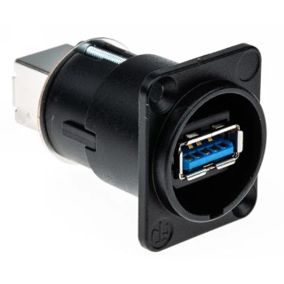 Neutrik USB 3.0 Feed Through Gender Changer Black Nickel NAUSB3