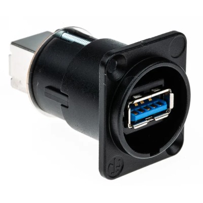 Neutrik USB 3.0 Feed Through Gender Changer Black Nickel NAUSB3