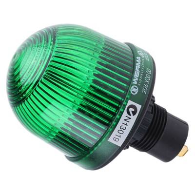 Werma EM 206 Series Green Beacon 48V AC/DC Steady Panel Mount LED and Incandescent Bulb IP65 