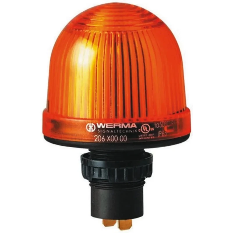 Werma EM 206 Series Yellow Beacon 48V AC/DC Steady Panel LED and Incandescent Bulb IP65 