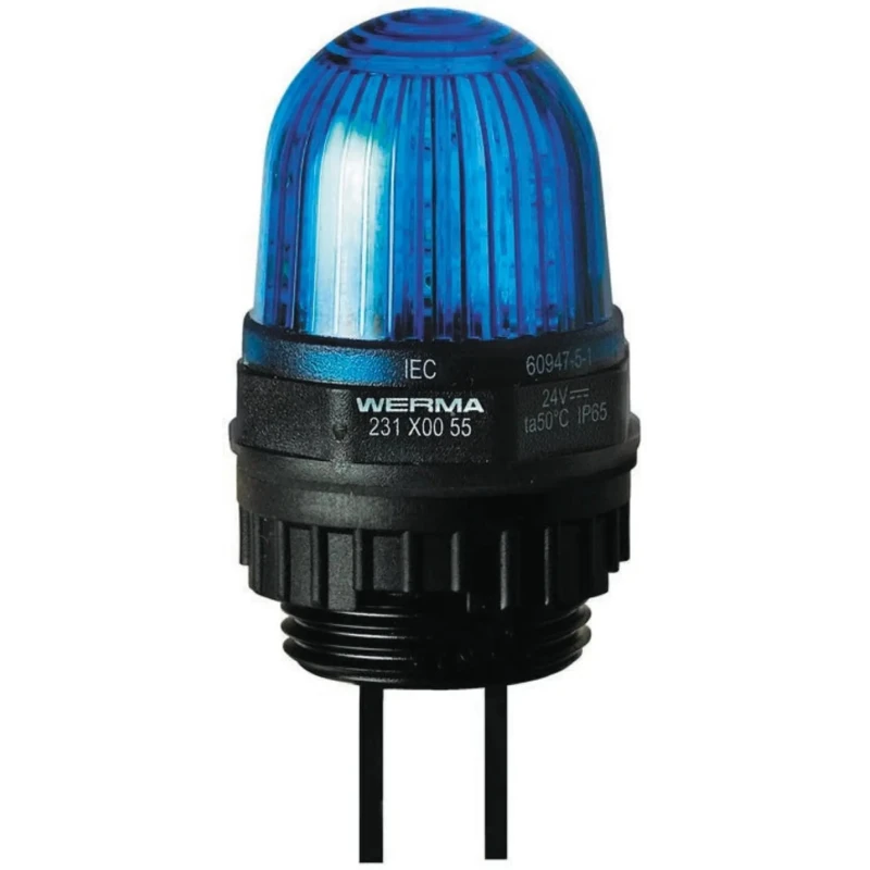 Werma EM 231 Series Blue Beacon 230V DC Steady Panel Mount LED Bulb IP65 231.500.55