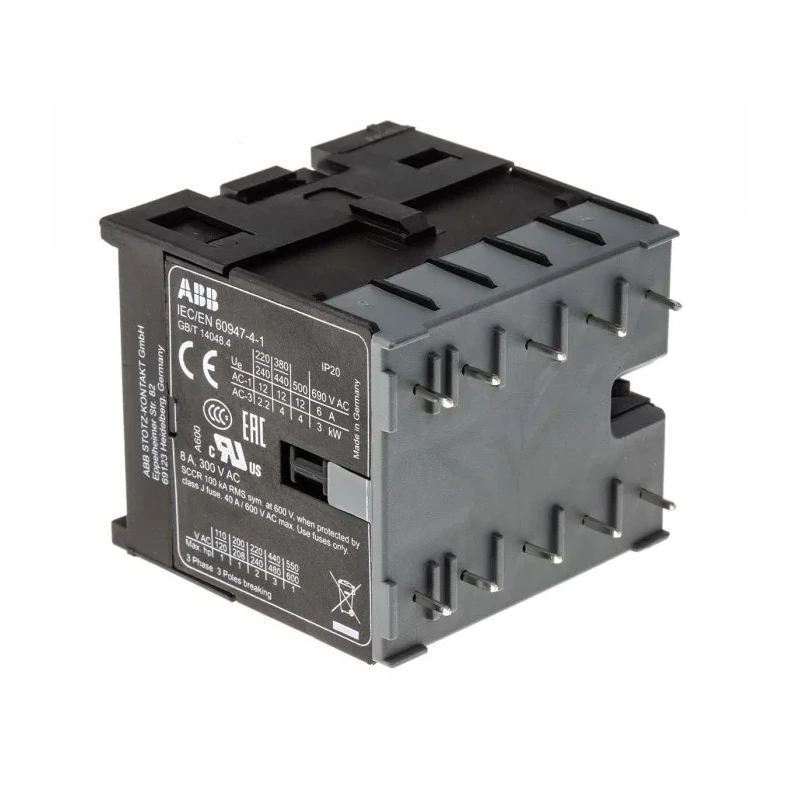 ABB B Series Contactor, 24V DC Coil, 3-Pole, 6 A, 4 kW, 690V AC, Motor Control BC6-30-01-P01