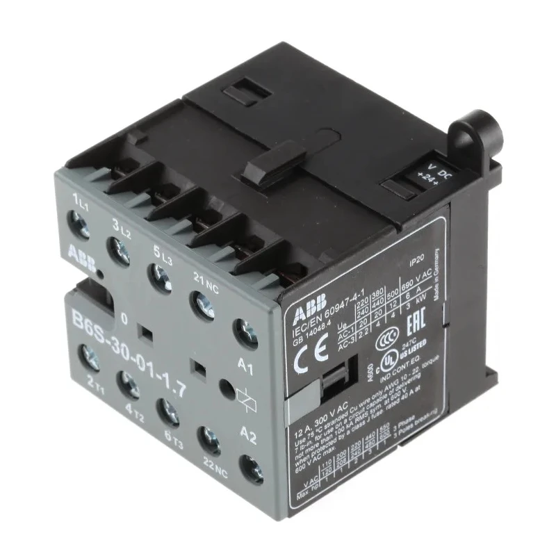 ABB B6S Series 3-Pole 20A 4kW Motor Control Contactor 24V DC Coil GJL1213001R7011 - B6S-30-01-1.7-71
