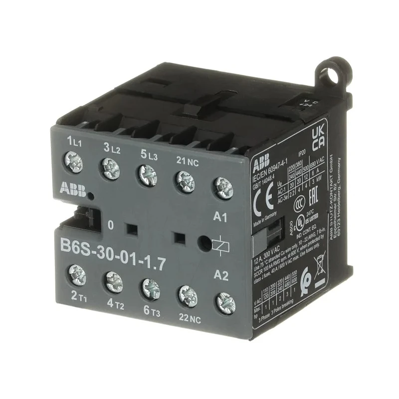 ABB B6S Series 3-Pole 20A 4kW Motor Control Contactor 24V DC Coil GJL1213001R7011 - B6S-30-01-1.7-71