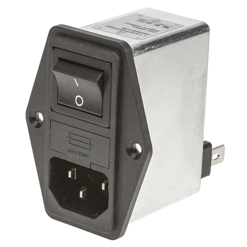Schaffner 250V AC 2A Panel Mount IEC Filter Male 2 Pole 2 Fuse Faston FN284B-2-06