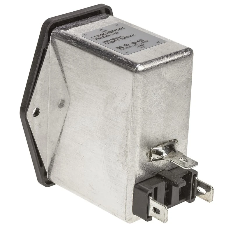 Schaffner 250V AC 2A Panel Mount IEC Filter Male 2 Pole 2 Fuse Faston FN284B-2-06