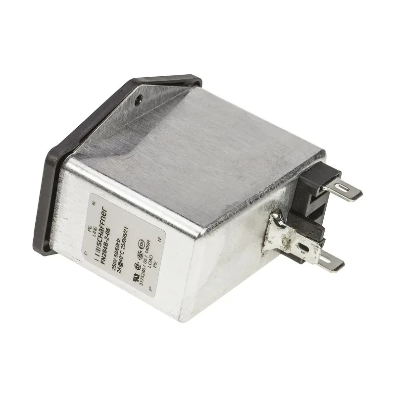 Schaffner 250V AC 2A Panel Mount IEC Filter Male 2 Pole 2 Fuse Faston FN284B-2-06