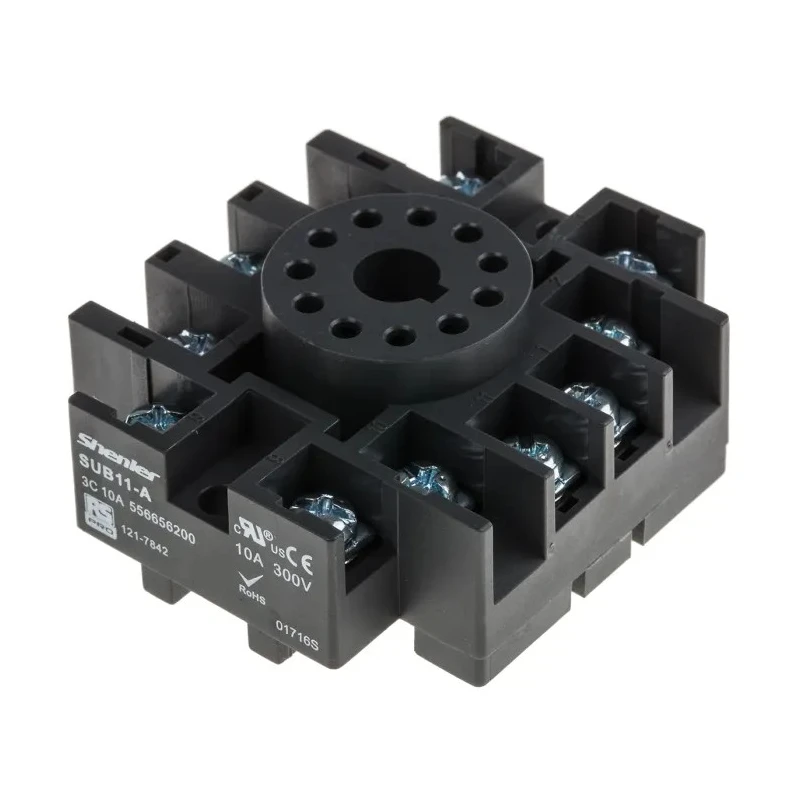 RS PRO 11 Way 300V DIN Rail Relay Socket for Use with RS PRO RUB Relays 121-7842