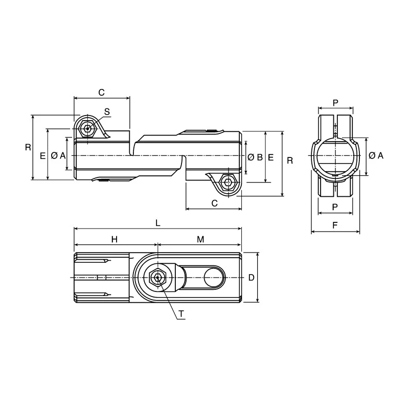 Rose+Krieger M6 Joint Clamp Connecting Component for Strut Profile 12 to 18 mm, Compatible with Round Tube Sizes RK80018CCE