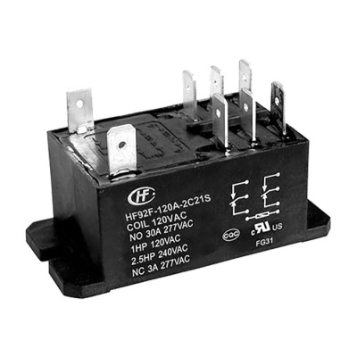 Hongfa Europe GMBH Flange Power Relay, 120V AC Coil, 30A Switching Current, DPDT, Quick Connect Terminals HF92F-120A-2C21S