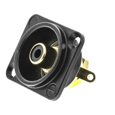 Neutrik Black Straight Panel RCA Socket, Gold over Nickel, 16A NF2D-B-0