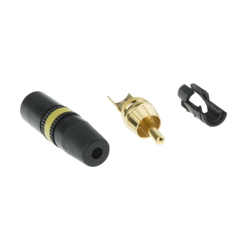 Re-An Products Black, Yellow Straight RCA Plug, Gold Plated Brass Contacts, 1A Current NYS373-4