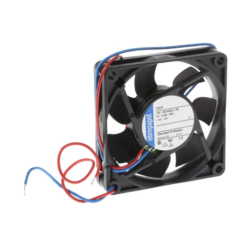 ebm-papst 700 F Series Axial Fan, 12V DC, 44 m³/h Air Flow, 1.7 W Power, 5300 RPM, Sleeve Bearing, Circular Frame, 70 mm 712F