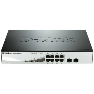D-Link 10-Port Gigabit Smart Managed PoE Ethernet Switch Rack Mount 8 RJ45 Ports 2 SFP Ports DGS-1210-08P