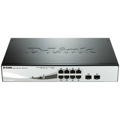 D-Link 10-Port Gigabit Smart Managed PoE Ethernet Switch Rack Mount 8 RJ45 Ports 2 SFP Ports DGS-1210-08P