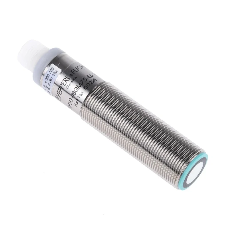 Pepperl + Fuchs Threaded Barrel Ultrasonic Proximity Sensor M18 x 1 85mm Length 200mA PNP 30V IP65 UB500-18GM75-E6-V15