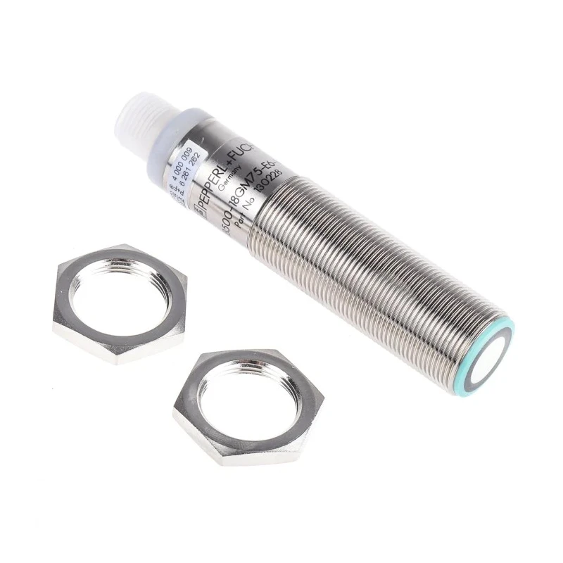 Pepperl + Fuchs Threaded Barrel Ultrasonic Proximity Sensor M18 x 1 85mm Length 200mA PNP 30V IP65 UB500-18GM75-E6-V15