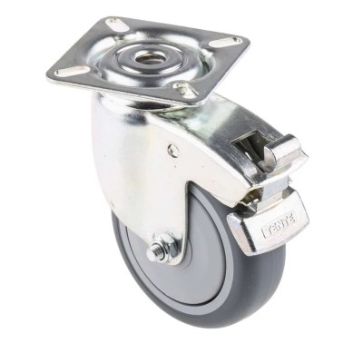 Tente Braked Swivel Castor Rubber Wheel 75 mm Diameter, 75 kg Load Capacity, Polypropylene Hub 2477PJP075P40