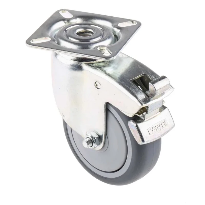 Tente Braked Swivel Castor Rubber Wheel 75 mm Diameter, 75 kg Load Capacity, Polypropylene Hub 2477PJP075P40