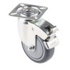 Tente Braked Swivel Castor Rubber Wheel 75 mm Diameter, 75 kg Load Capacity, Polypropylene Hub 2477PJP075P40