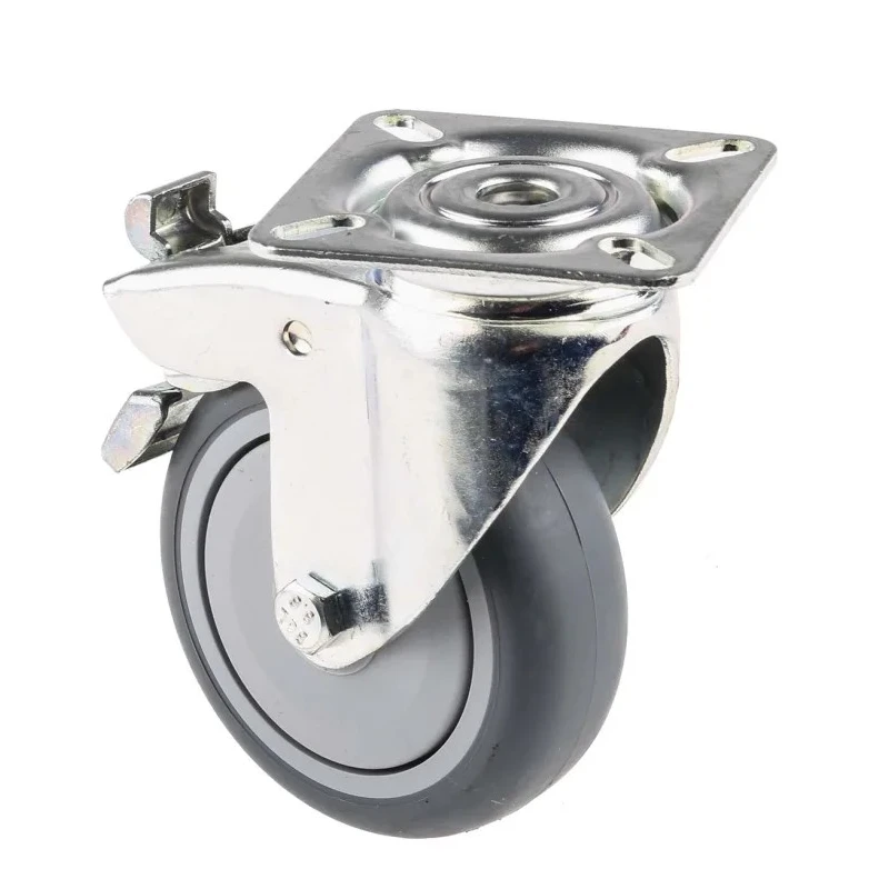 Tente Braked Swivel Castor Rubber Wheel 75 mm Diameter, 75 kg Load Capacity, Polypropylene Hub 2477PJP075P40