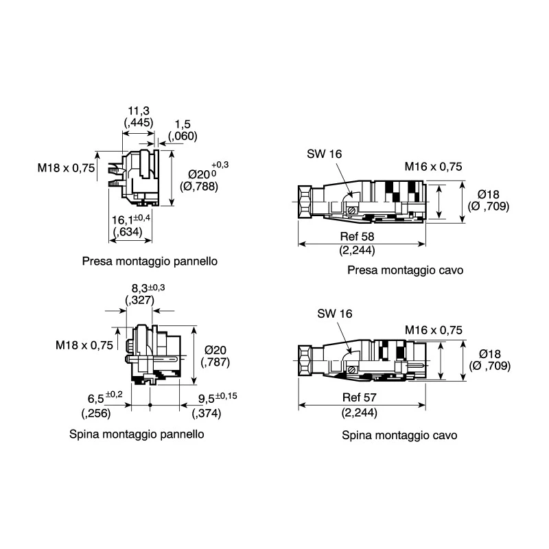 Amphenol Industrial signalmate C091 7 Pole Right Angle M16 DIN Socket 5A 300V IP67 Screw-On Cable C09131F0071002