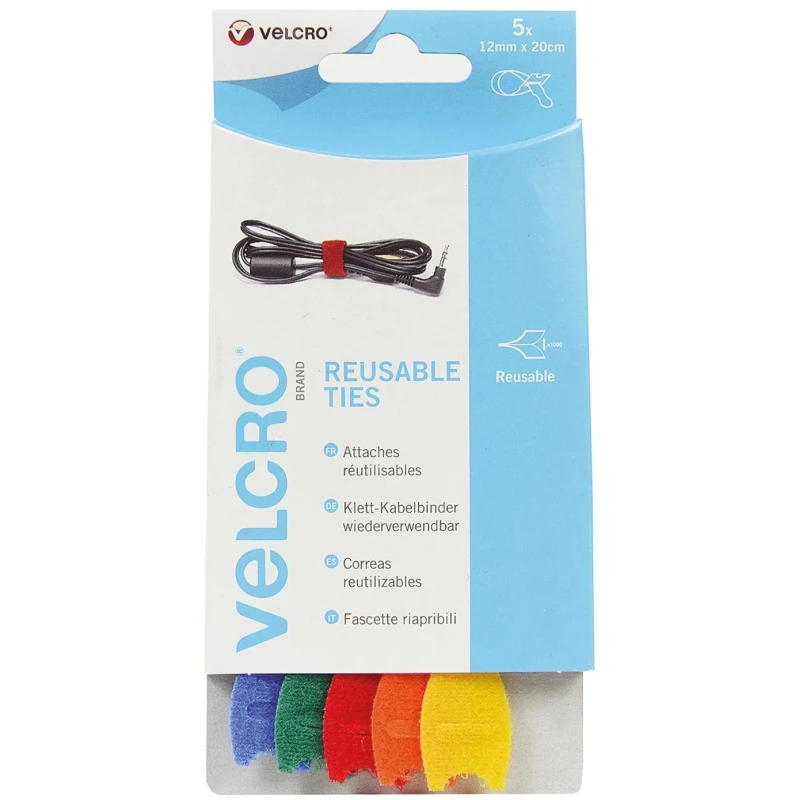 Velcro Blue, Green, Orange, Red, Yellow Hook & Loop Tape 12mm Width x 200mm Length Polypropylene EC60250