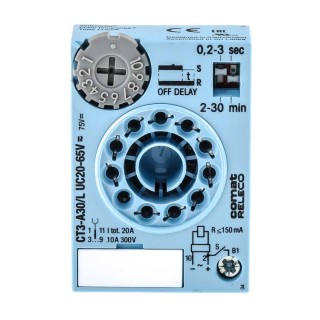Releco Timer Relay 3-Contact 220 V dc, 20 V ac, 65 V ac, Time Range 0.2 to 30 min and 0.2 to 30 s, 1-Function, 3 CO CT3-A