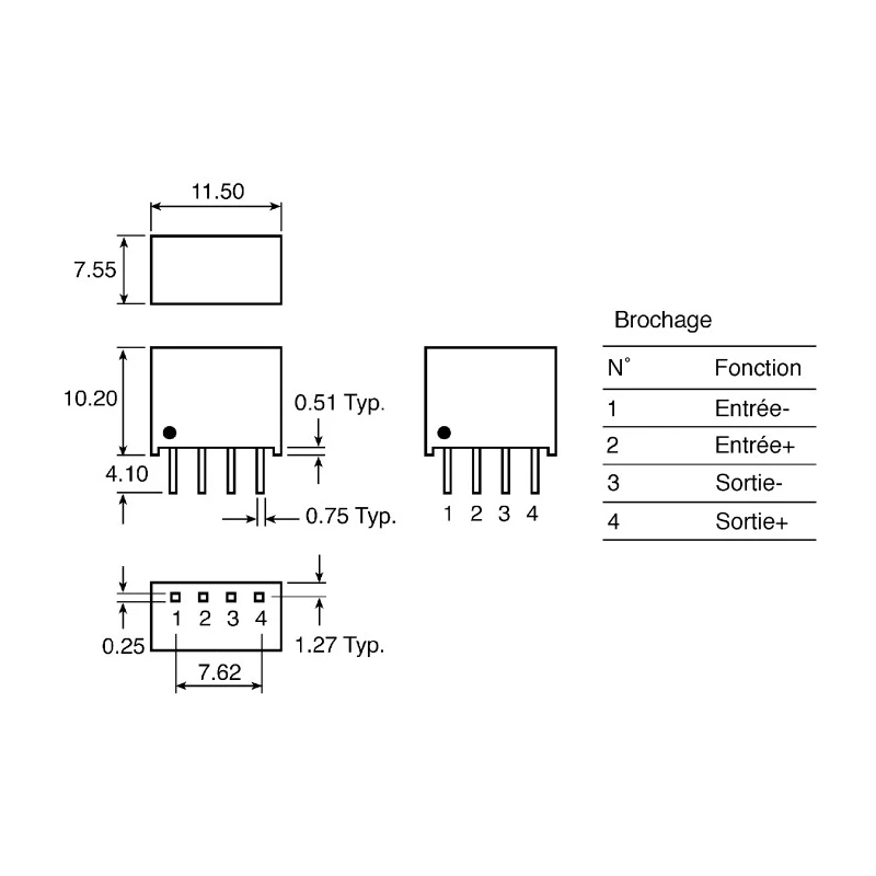 Recom DC/DC Converter 12V DC Output, 167mA, 5V DC Input, 2W Power, SIP4 Through Hole Package RI-0512S
