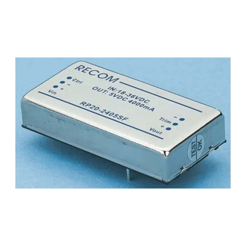 Recom 20W Single Output Regulated Isolated DC-DC Converter , 12V DC output, 1.67 A, 24V DC Input, Through Hole Package RP20
