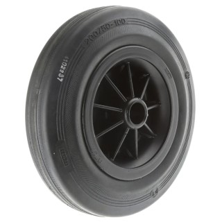Tente Black Rubber Trolley Wheel 200mm Diameter 50mm Width 20mm Bore Plain Bore Hub 205 kg Load Capacity PVO200/50X20LM58