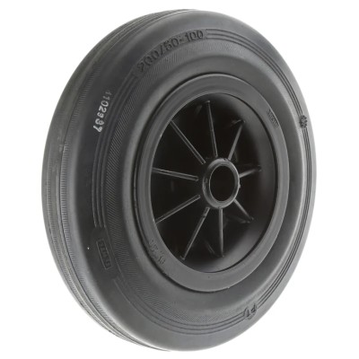 Tente Black Rubber Trolley Wheel 200mm Diameter 50mm Width 20mm Bore Plain Bore Hub 205 kg Load Capacity PVO200/50X20LM58