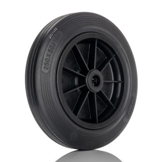 Tente Black Rubber Trolley Wheel 250kg Load Capacity 250mm Diameter 50mm Width Polypropylene Hub Roller PVR250/50X20LM58