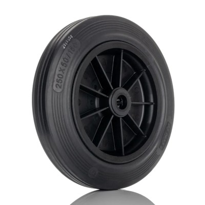 Tente Black Rubber Trolley Wheel 250kg Load Capacity 250mm Diameter 50mm Width Polypropylene Hub Roller PVR250/50X20LM58